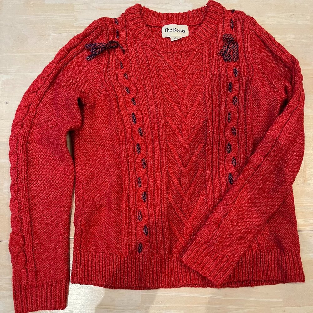 The Reeds × J. Crew Women's Small Red Cable Knit with bows sweater